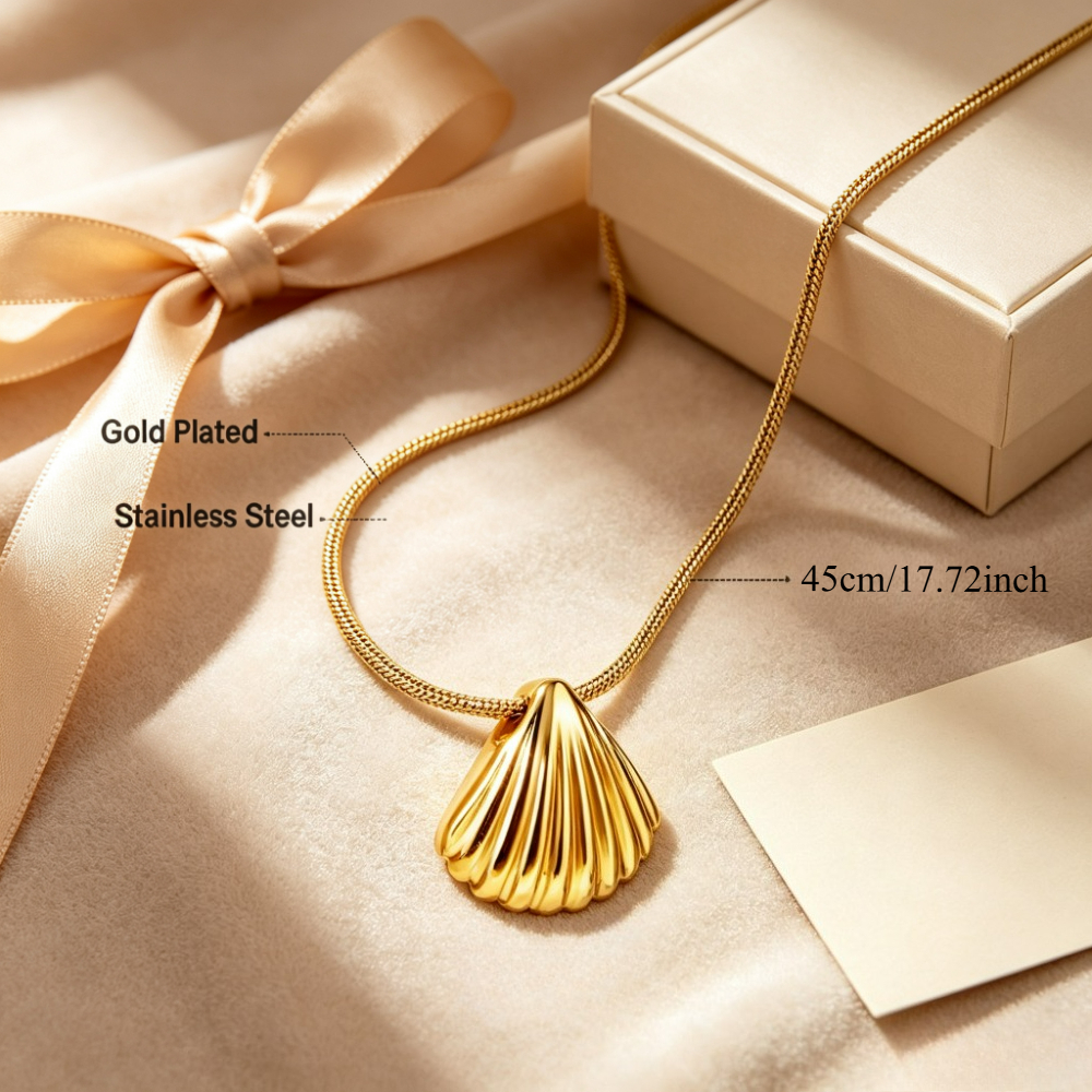 Golden-tone Scallop Shell Pendant Necklace